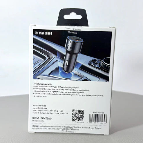 Car Charger with Type-C and USB Port - Fast Charger