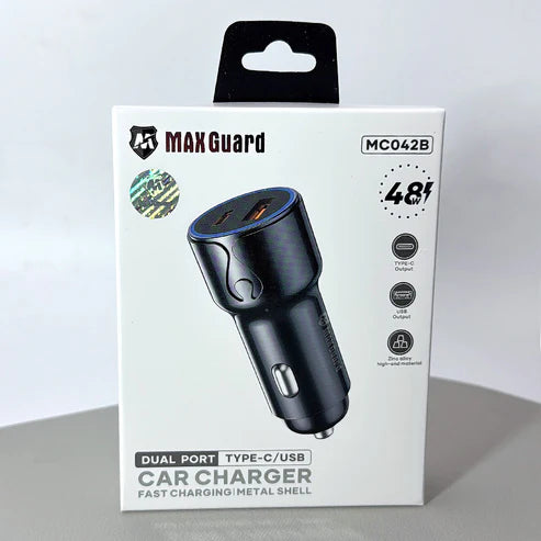 Car Charger with Type-C and USB Port - Fast Charger