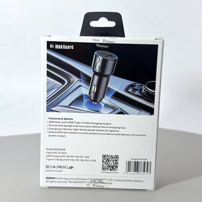 Car Charger with Type-C and USB Port - Fast Charger